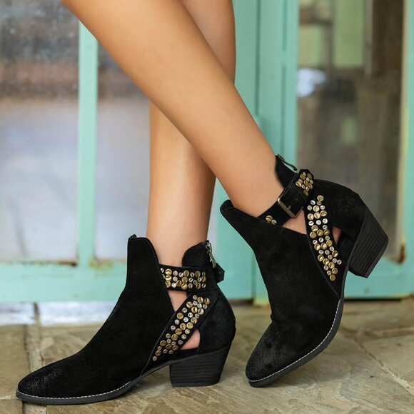 Antelope Women's Black Suede M33 Meli Studded Ankle Boot. Sz: 8-8.5 - Picture 1 of 13